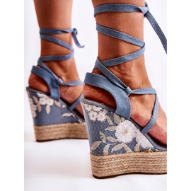 WS1 Sandali alla moda legati su una zeppa blu Recife 1