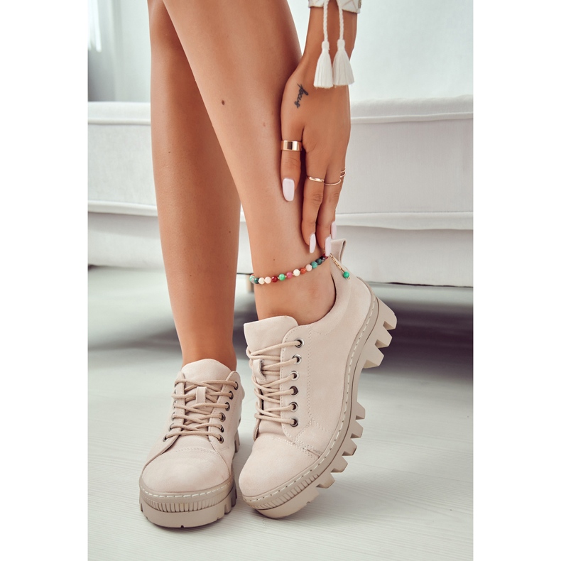 S.Barski Scarpe Stringate da Donna in Pelle Scamosciata, Beige 4