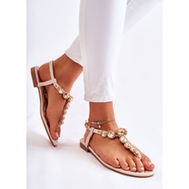 PG2 Sandali Da Donna Infradito Con Una Cintura Decorativa Beige Juliana 2