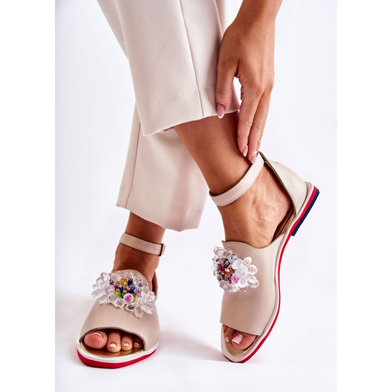 PA2 Sandali Da Donna In Pelle Con Decorazione Nevassa Beige 2