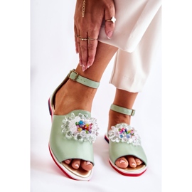 Sandali Da Donna In Pelle Con Decorazione Nevassa Verde 1