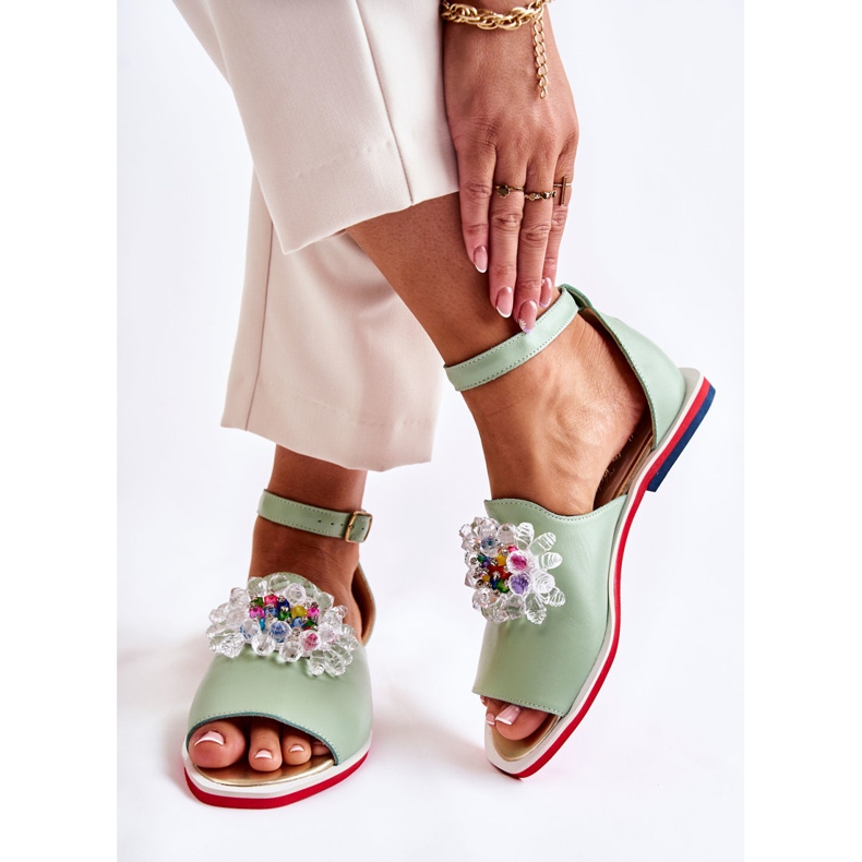 Sandali Da Donna In Pelle Con Decorazione Nevassa Verde 2