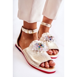 PA2 Sandali Da Donna In Pelle Con Decorazione Nevassa Dorata d'oro 2
