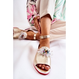 PA2 Sandali Da Donna In Pelle Con Decorazione Nevassa Dorata d'oro 1