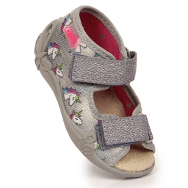 Ciabatte da bambina con velcro grigio Befado unicorno 1