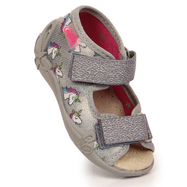 Ciabatte da bambina con velcro grigio Befado unicorno 1