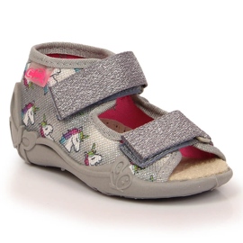 Ciabatte da bambina con velcro grigio Befado unicorno 2