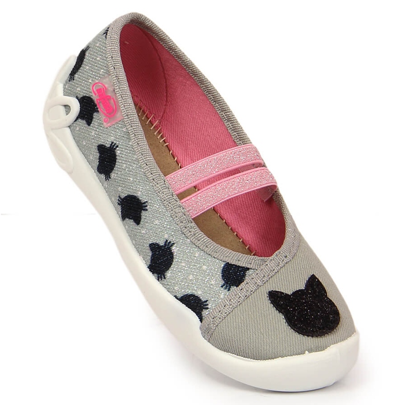 Ciabatte da bambina su elastico con slip gatto su Befado grigio 1