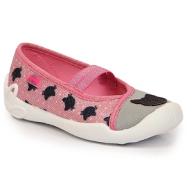 Ciabatte da bambina su elastico con gatto slip su Befado rosa 2