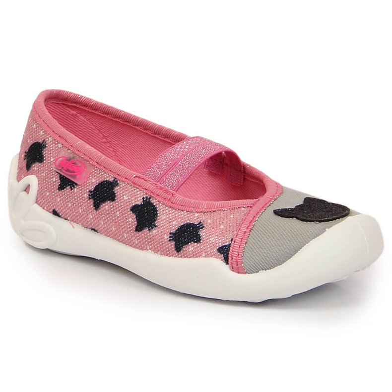 Ciabatte da bambina su elastico con gatto slip su Befado rosa 2