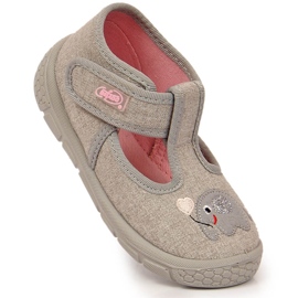 Ciabatte da bambina con velcro Befado grigio con elefante 1