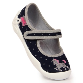 Ciabatte da bambina Befado nere in velcro con unicorno nero 1