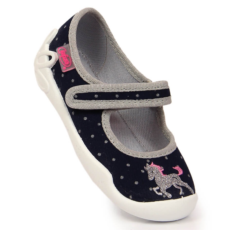 Ciabatte da bambina Befado nere in velcro con unicorno nero 1