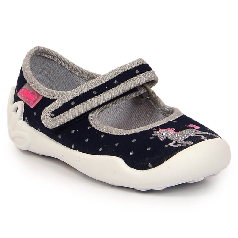 Ciabatte da bambina Befado nere in velcro con unicorno nero 2