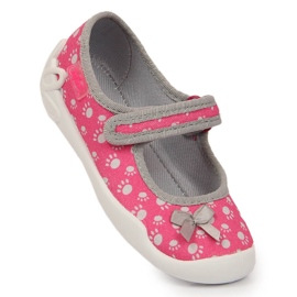 Ciabatte da bambina con velcro con fiocco Befado rosa 1