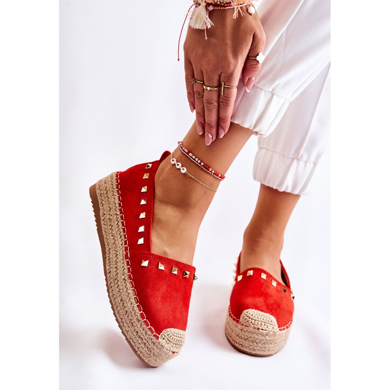 WT1 Espadrillas Da Donna Con Borchie Rosse Laross rosso 1