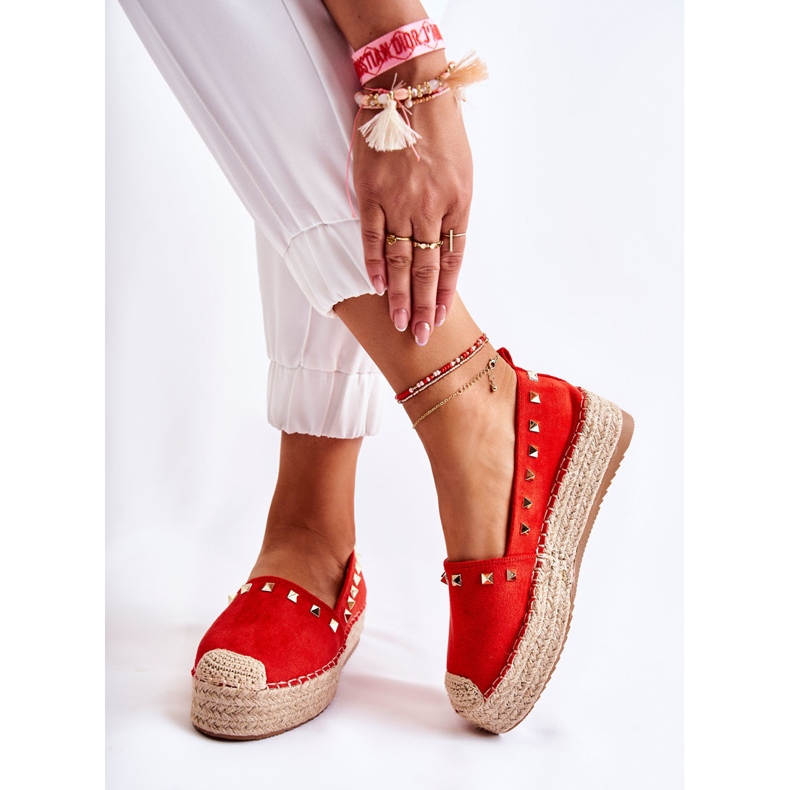 WT1 Espadrillas Da Donna Con Borchie Rosse Laross rosso 2