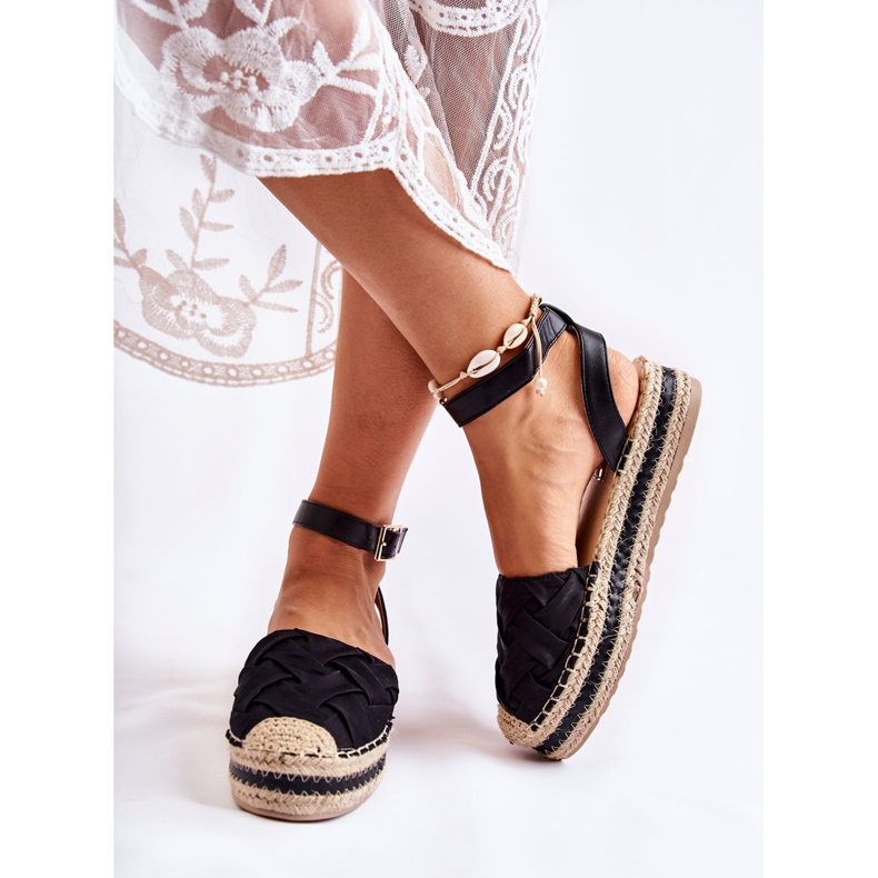 WS1 Sandali Espadrillas Da Donna Sulla Piattaforma Black Susane nero 2