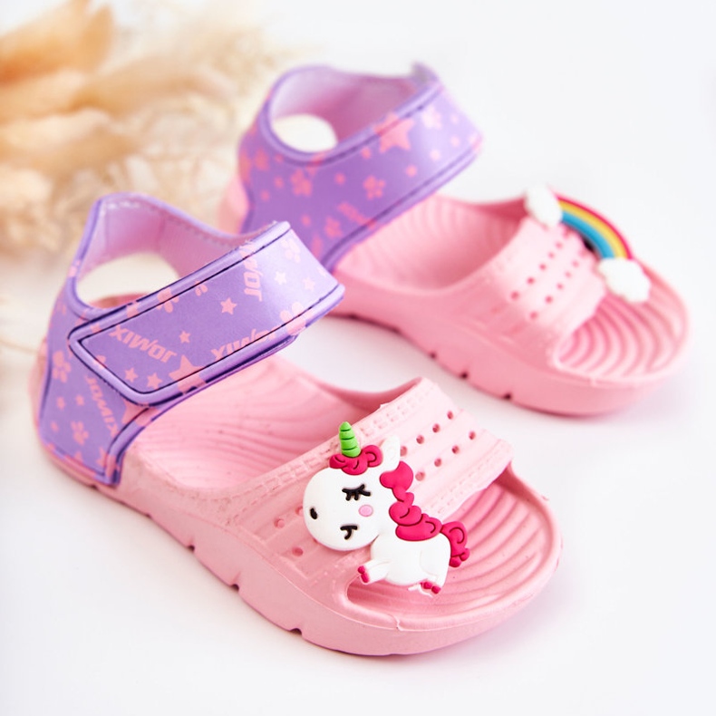 WJ1 Sandali leggeri per bambini con decorazioni di fidanzati rosa e viola 1