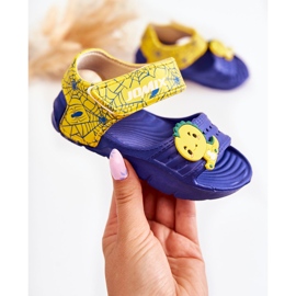 WJ1 Sandali leggeri per bambini con decorazioni fidate blu navy e gialle giallo 1
