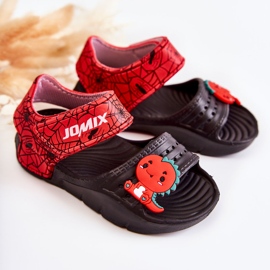 WJ1 Sandali da bambino leggeri con decorazioni fidate nere e rosse nero rosso 1