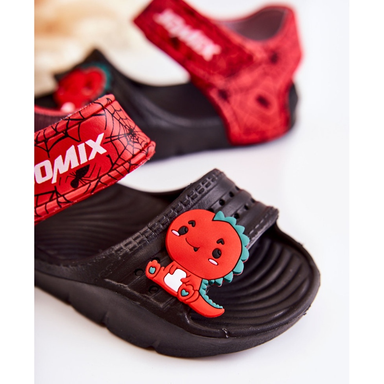 WJ1 Sandali da bambino leggeri con decorazioni fidate nere e rosse nero rosso 2