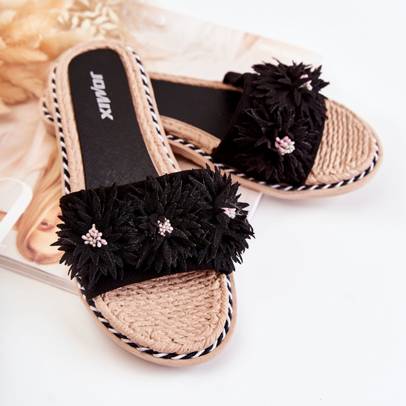 WJ1 Ciabatte Da Donna Con Fiori In Materiale Susana Nera nero 2