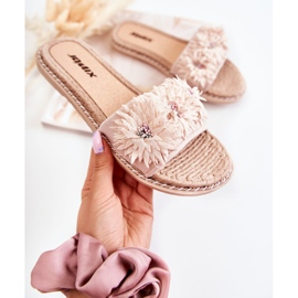 WJ1 Ciabatte Da Donna Con Fiori In Tessuto Beige Susana 1