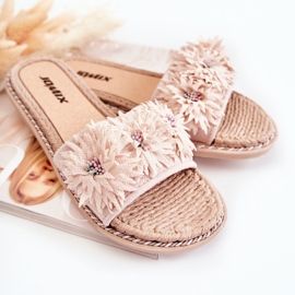 WJ1 Ciabatte Da Donna Con Fiori In Tessuto Beige Susana 2