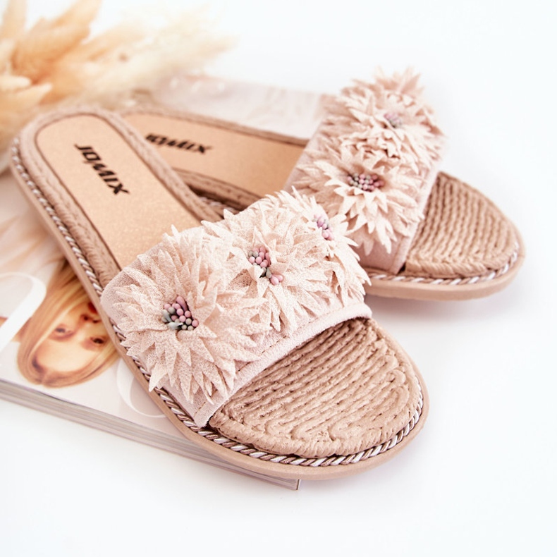 WJ1 Ciabatte Da Donna Con Fiori In Tessuto Beige Susana 2