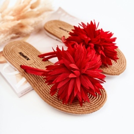 Infradito da donna con decoro in tessuto rosso Eviana 1