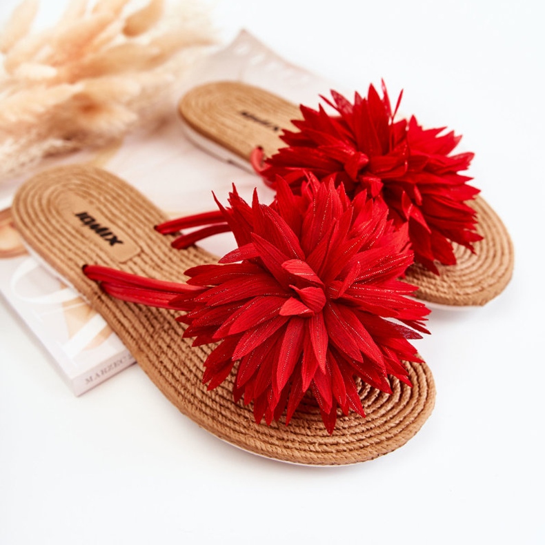 Infradito da donna con decoro in tessuto rosso Eviana 1