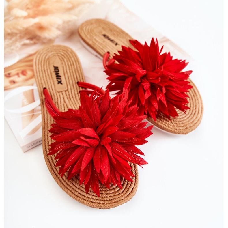 Infradito da donna con decoro in tessuto rosso Eviana 2
