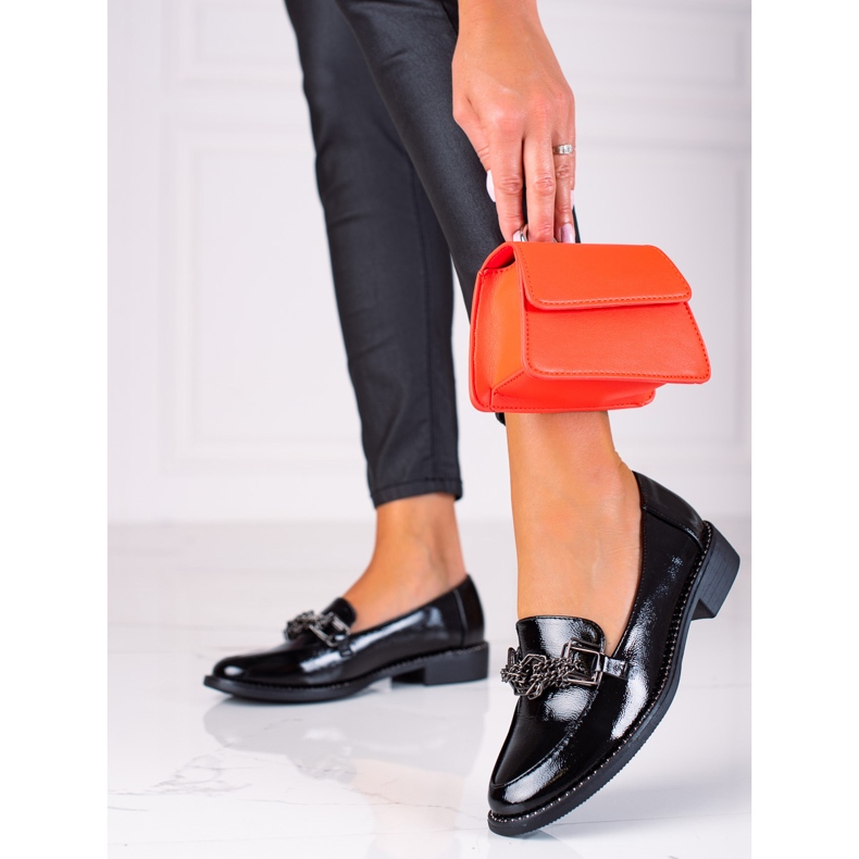 SHELOVET Mocassini da donna in vernice nero 2