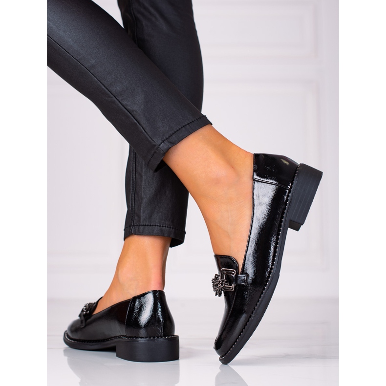 SHELOVET Mocassini da donna in vernice nero 1