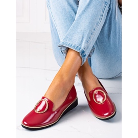 SHELOVET Mocassini da donna in vernice rosso 2