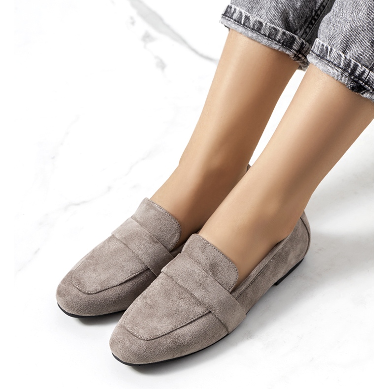 Mocassine femminili in inserto in pelle grigia grigio 2