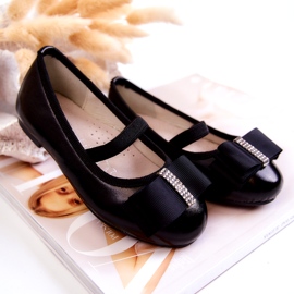 S.Barski Ballerine per bambini in pelle con fiocco decorativo nero Claril 5