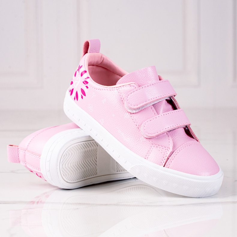 Sneakers Shelovet Velcro da bambino realizzate in pelle ecologica rosa 1