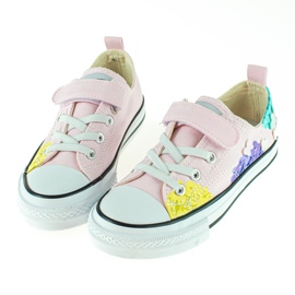 Sneakers basse da bambino Shelovet rosa con fiori multicolore 2