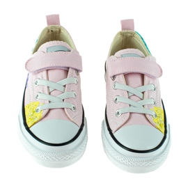 Sneakers basse da bambino Shelovet rosa con fiori multicolore 1