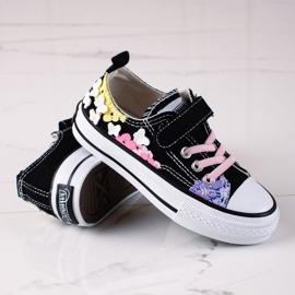 Sneakers basse da bambino Shelovet nere con fiori nero multicolore 1