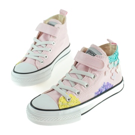 Sneakers alta da bambino Shelovet rosa con fiori multicolore 1