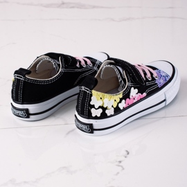 Sneakers basse da bambino Shelovet con fiori neri nero multicolore 1