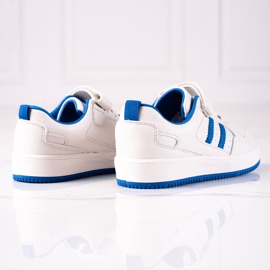 Sneakers per bambini Shelovet realizzate in pelle ecologica nei colori bianco e blu 2