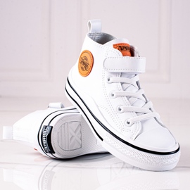 Sneakers alte per bambini Shelovet realizzate in pelle ecologica di colore bianco 1