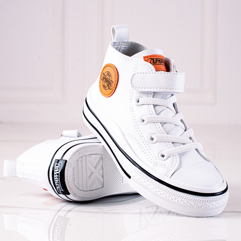 Sneakers alte per bambini Shelovet realizzate in pelle ecologica di colore bianco 1