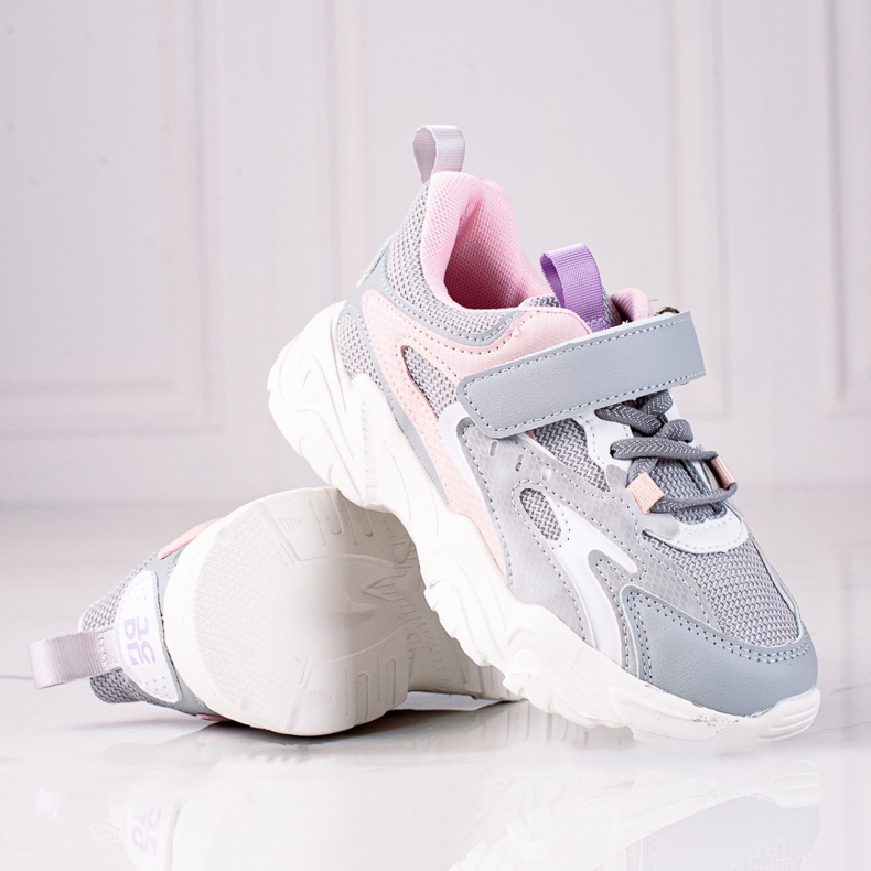 Sneakers per bambini Shelovet su suola spessa, grigio chiaro rosa 1