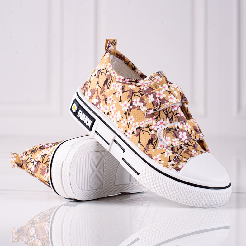 Sneakers per bambini Shelovet con fiori beige bianco marrone 1
