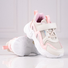 Sneakers per bambini Shelovet con velcro beige rosa 1